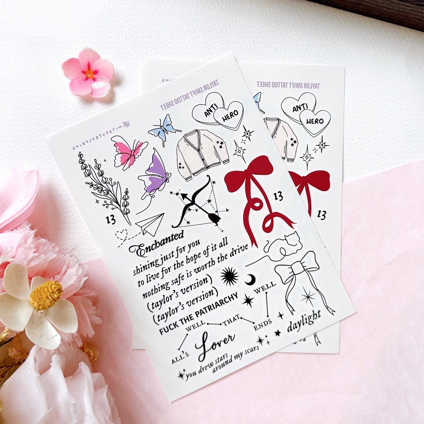 Taylor Swift Temporary Tattoo Sheet